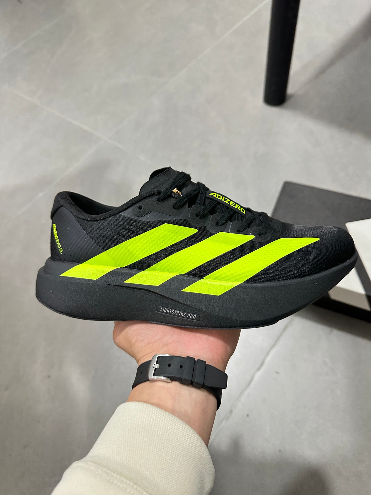 Adidas Adizero Running Shoes Black and Volt Green JS3420