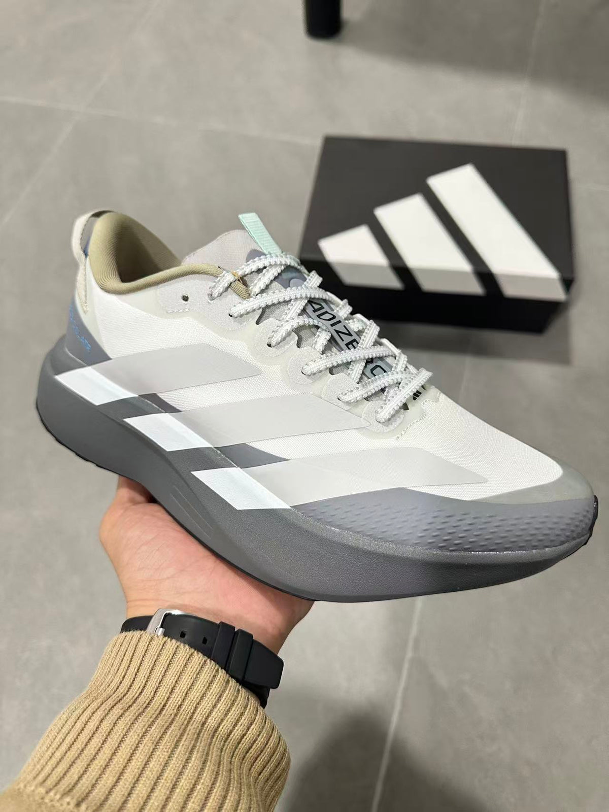 Adidas Adizero Boston Running Shoes White Gray