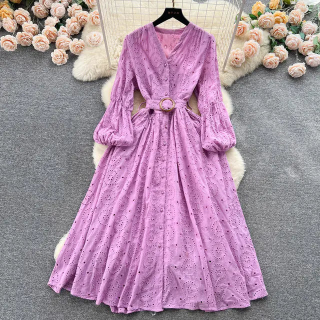Bohemian Summer Dress with Embroidered Puff Sleeves